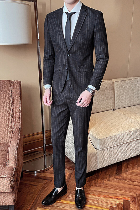 Мужской деловой костюм из куртки и брюк, облегающий деловой костюм в полоску, модель 4XL-M, 2021