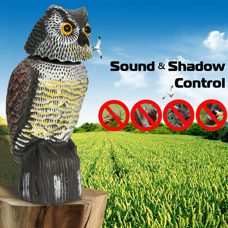 Vogel Scarer 360°Rotate Kopf Sound Eule Lockvogel Schutz Repellent Pest Control Scarecrow Garten Hof Bewegen Decor