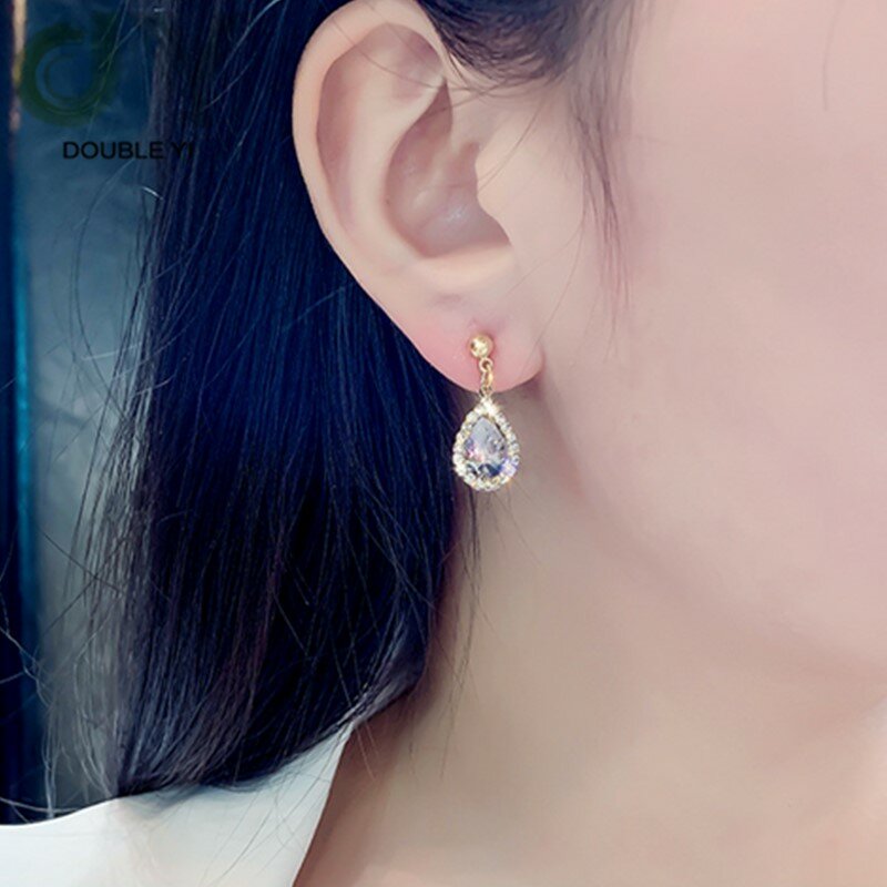 925 Silver Needle Earrings Temperament Female Dropped Zircon Super Flash Earrings Simple Earrings