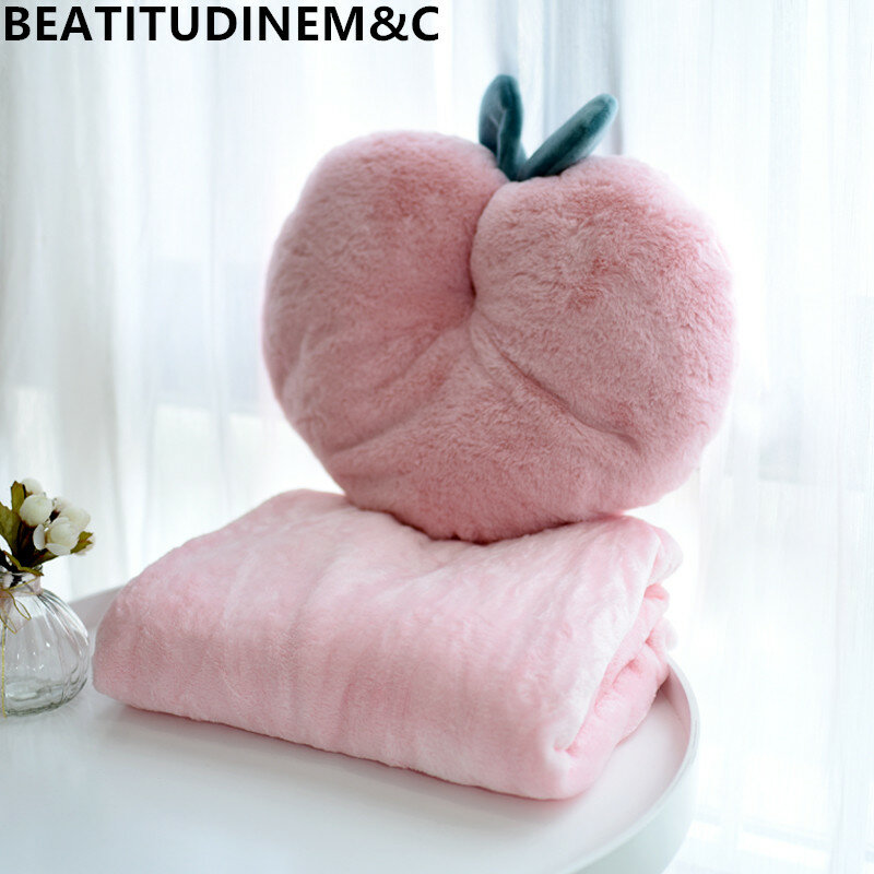 Novo pêssego rosa travesseiro almofada brinquedo de pelúcia meninas almoço break coral velo cobertor dois em um travesseiro cobertor decoração para casa