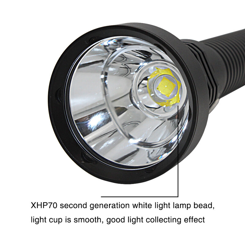 Linterna LED de submarinismo XHP70, luz blanca de 5000 lúmenes, resistente al agua, lámpara subacuática, 2 pilas 26650 y cargador