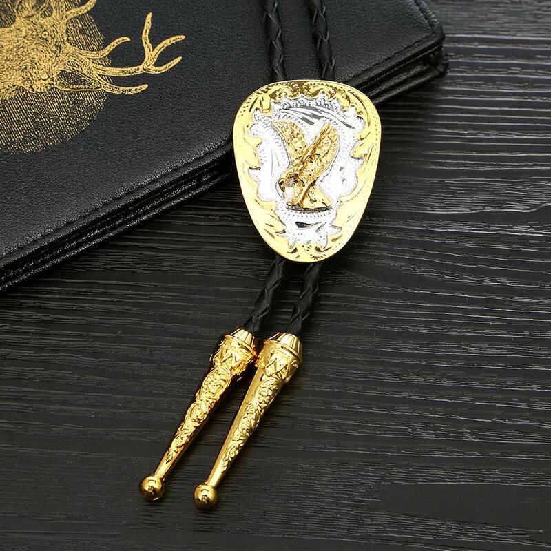Gold eagle bolo tie for man cowboy western cowgirl lather rope zinc alloy necktie