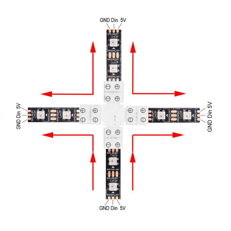 Tira LED Conector de solda livre, L, T, X Shape Corner Connector, 10mm, RGB, RGBW, RGBWW, Fita LED, 2Pin, 3Pin, 4Pin, 5Pin