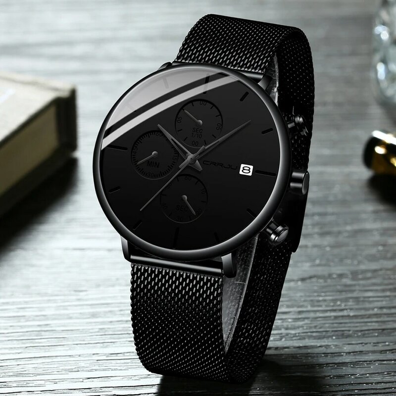 Часы CRRJU мужские с хронографом, брендовые Роскошные водонепроницаемые кварцевые в стиле милитари, с датой