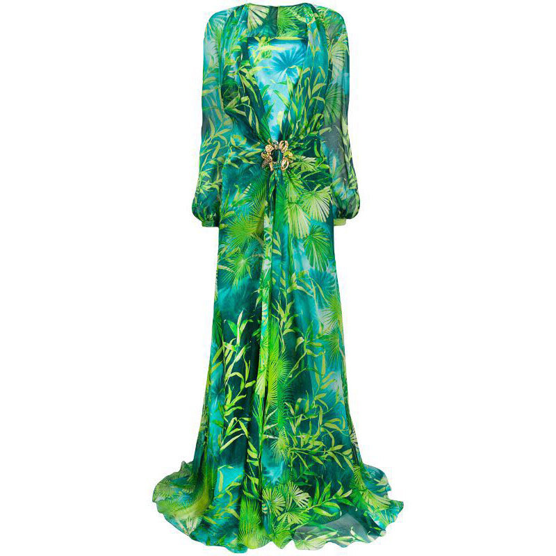 Платье женское длинное банкетное с глубоким V-образным вырезом, зеленое с принтом, с пряжкой, вечернее, Формальное, Пляжное, для невесты, на лето