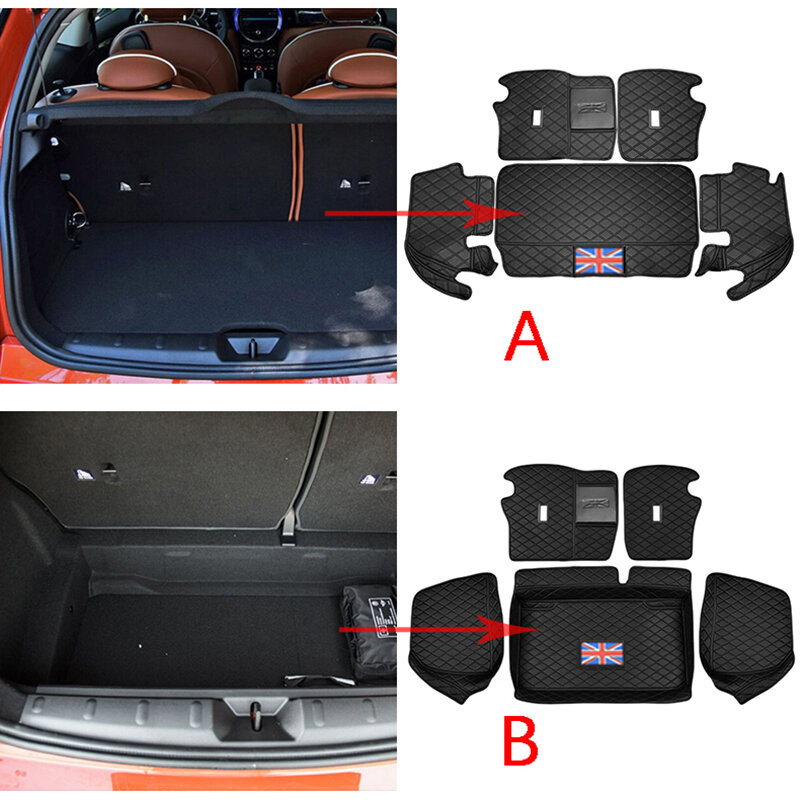 Pour MINI ONE Cooper F55 F56 R56 tapis de coffre de voiture en cuir arrière bagages tapis de sol accessoires de voiture intérieur Auto style décoration