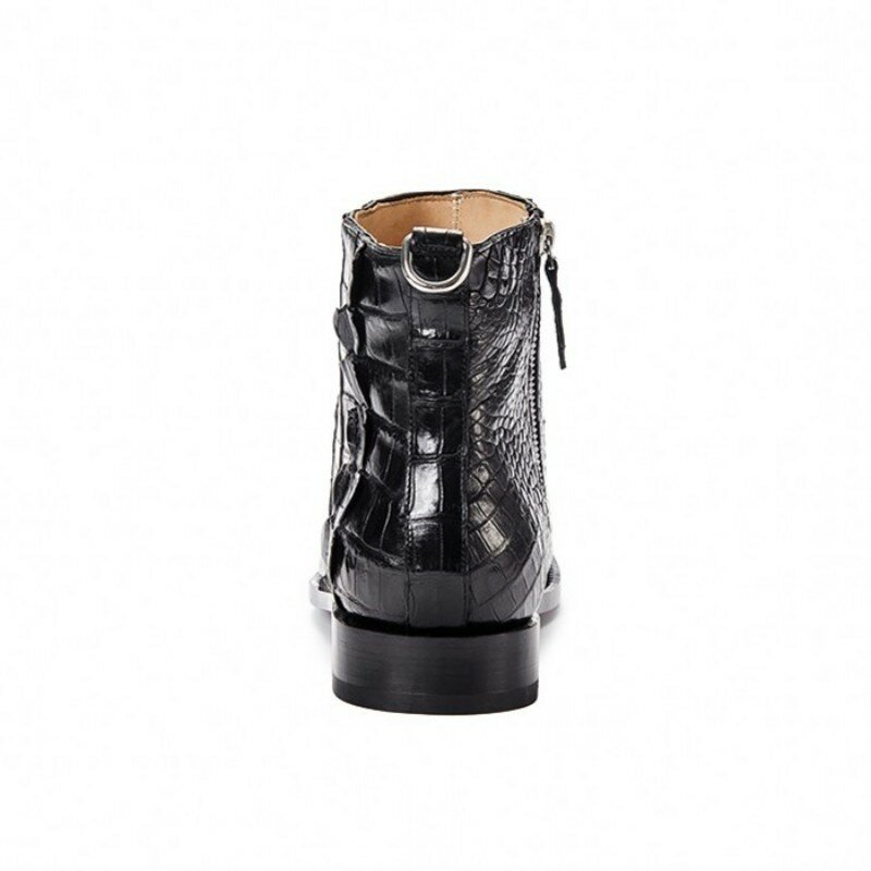 Zapatos de cuero de cocodrilo de lujo para hombre, zapatos formales británicos de alta calidad, punta redonda, cremallera, botines de oficina de cuero genuino negro, 38-44