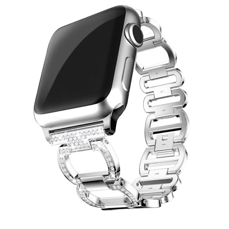 Pierścionek z diamencikami dla apple watch serii 5 4 3 2 1 bransoletka kobiety ze stali nierdzewnej pasek iwatch 42mm 38mm 40mm 44mm akcesoria