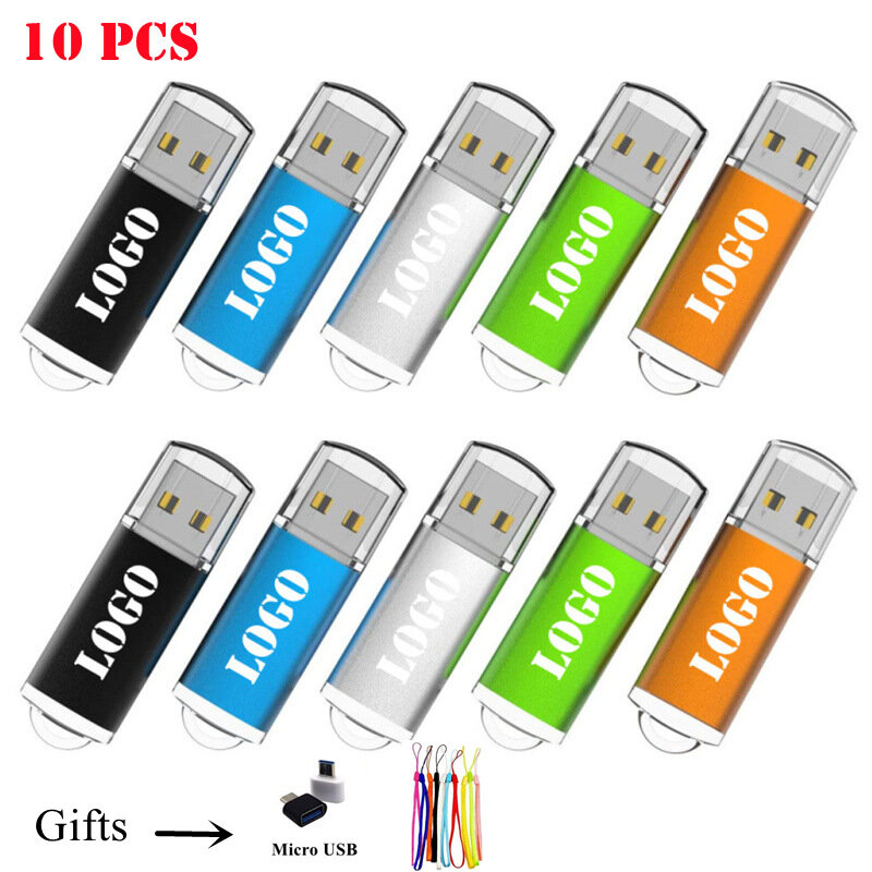 Pendrive OTG con logotipo personalizado, unidad Flash USB 2,0 colorida, para teléfono inteligente Android/PC, 8GB, 32GB, 64GB, 128MB, regalos, 10 unidades