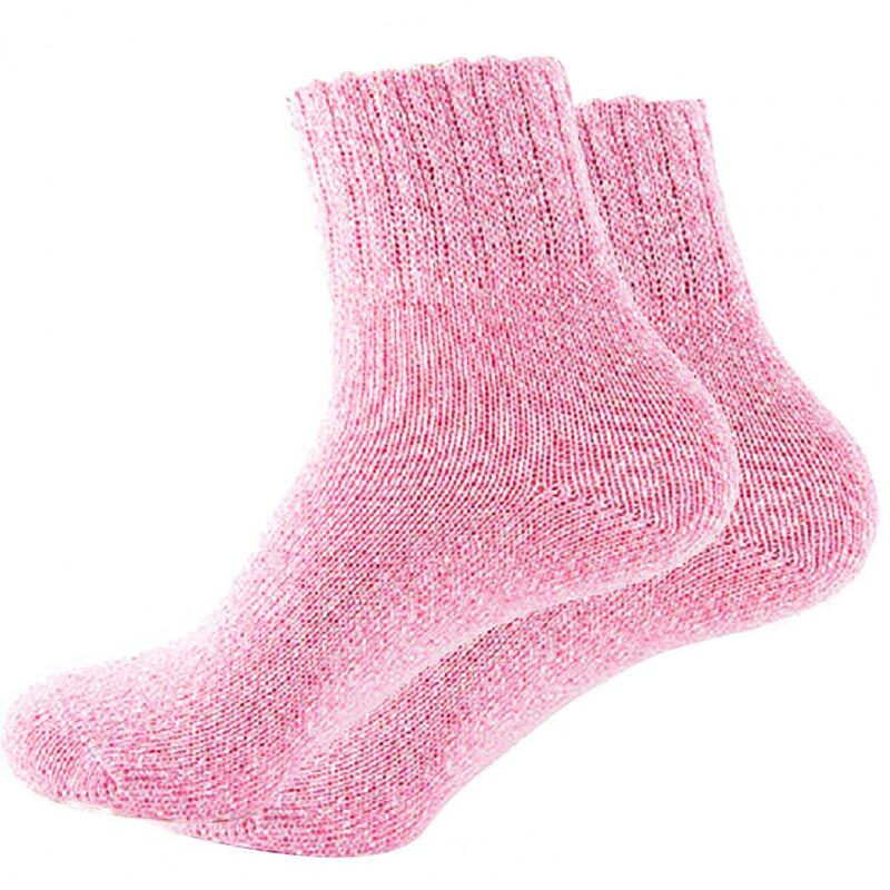 2 Pairs Women Winter Thicken Warm Soft  Woolen Yarn Solid Color Sports Socks