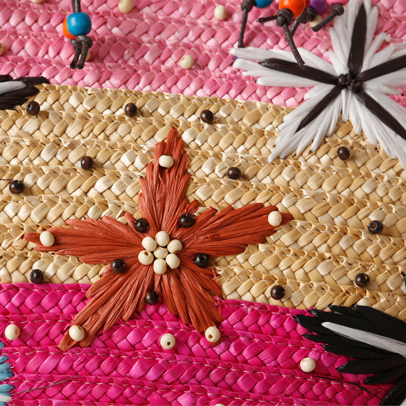 Женская летняя пляжная соломенная сумка в винтажном стиле, ручной работы, плетеный, с бусинами на плечо сумка в богемном стиле, украшенное вышивкой для отдыха на каждый день в виде морской звезды сумка-тоут сумки