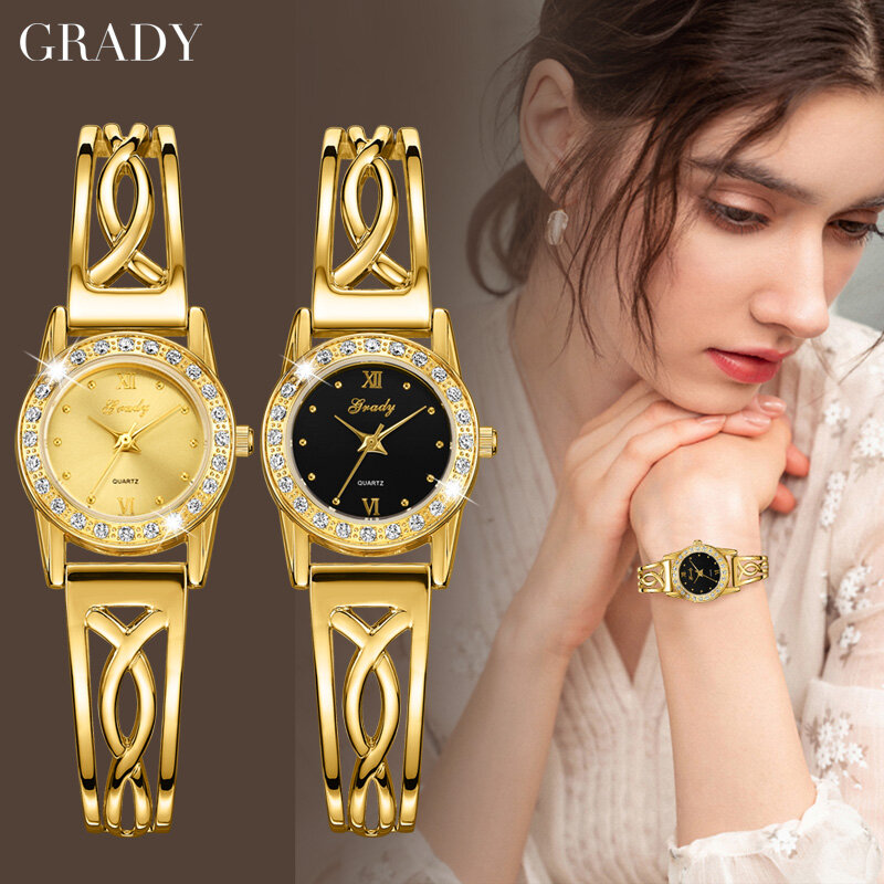 luxury watch diamond gold women watch free shipping gift quartz watches Brand Waterproof  fashion ladies chain wrist watches