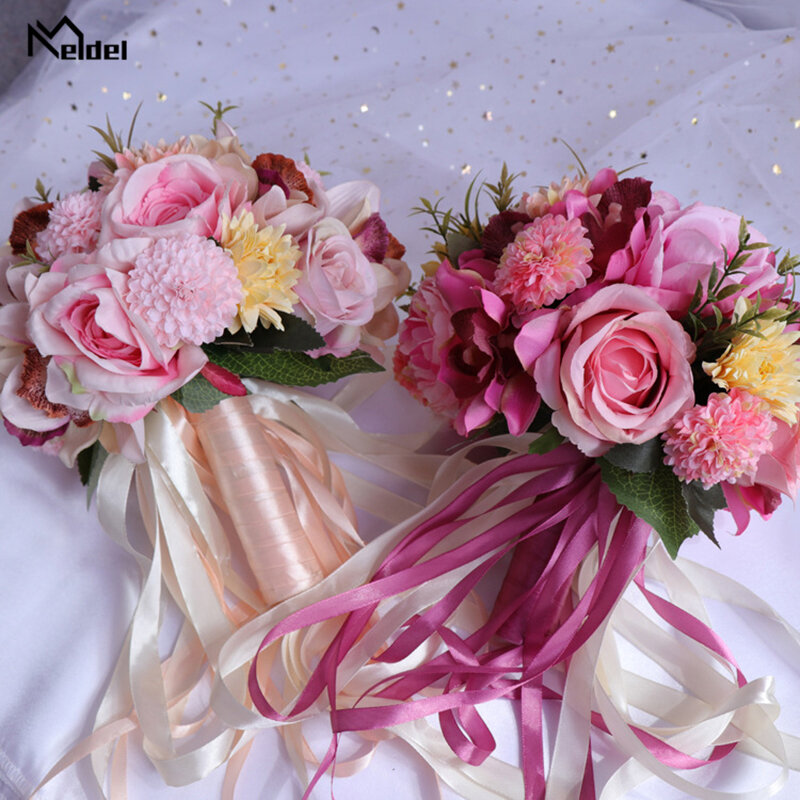 Ramo de boda Meldel para dama de honor ramo de novia Artificial flores de boda ramo de novia suministros para decoración del hogar