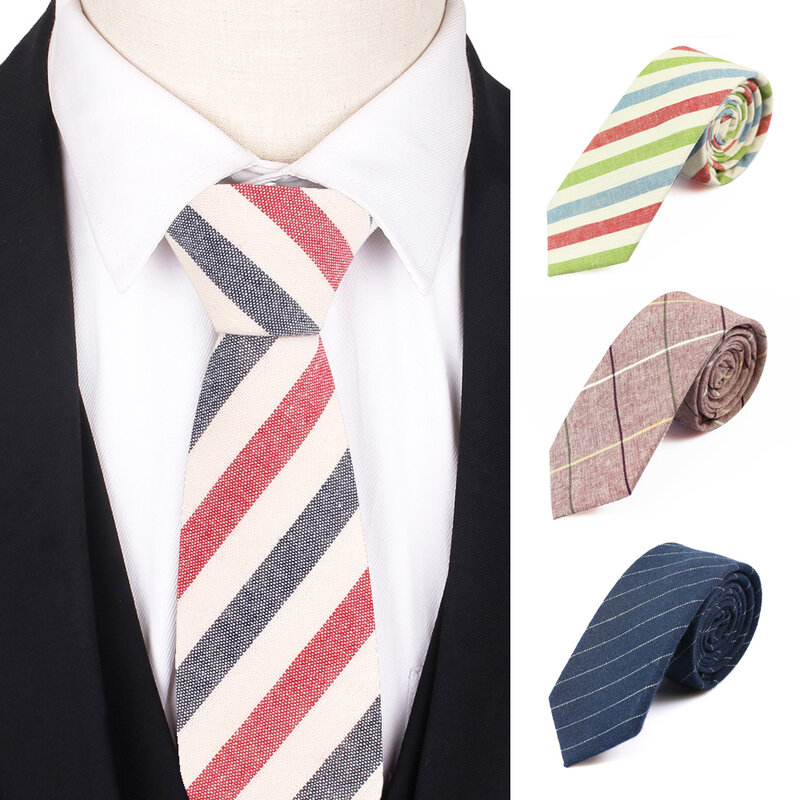 Corbata ajustada a rayas para hombres y mujeres, corbatas informales de algodón a cuadros, a la moda, de cuello de pico delgado para fiesta y boda
