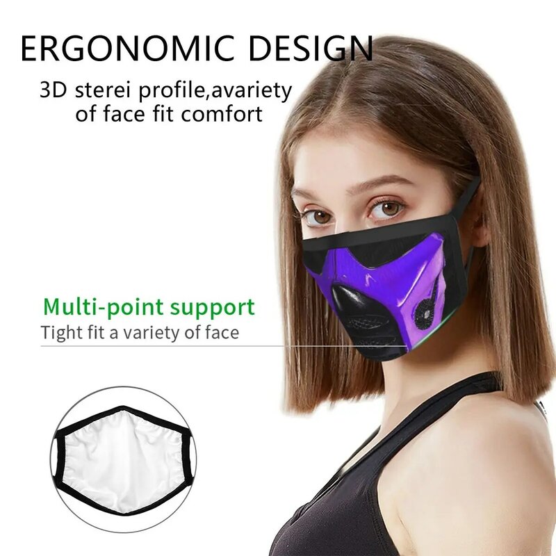Mascarilla facial reutilizable de color morado para los Kombat, máscara respirador de protección antipolvo, antihumo