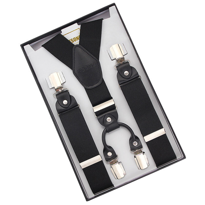 Kualitas Tinggi Hitam Polos Suspender untuk Pria Merek Baru Anggur Merah Kawat Gigi Unisex Tali Bretels Wanita Suspender Tali dengan Hadiah kotak