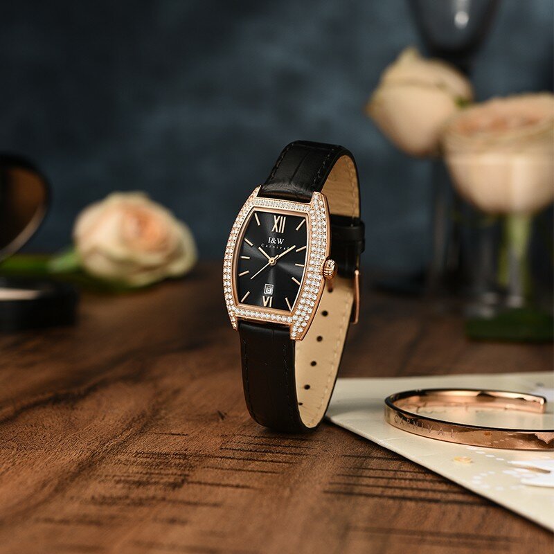 Montre Femme I & W แฟชั่น Tonneau นาฬิกาควอตซ์สำหรับผู้หญิง Sapphire ปฏิทินนาฬิกากันน้ำเพชรแบรนด์หรูผู้หญิงนาฬิกา2021
