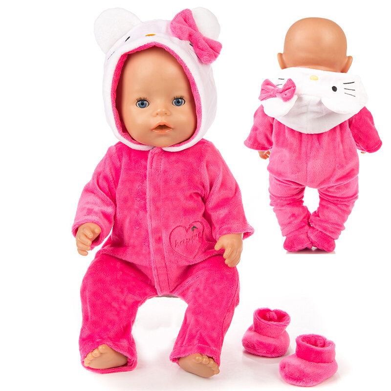 Bebê recém-nascido boneca roupas, macacão quente, macacões e sapatos, apto para 17 ", 43cm