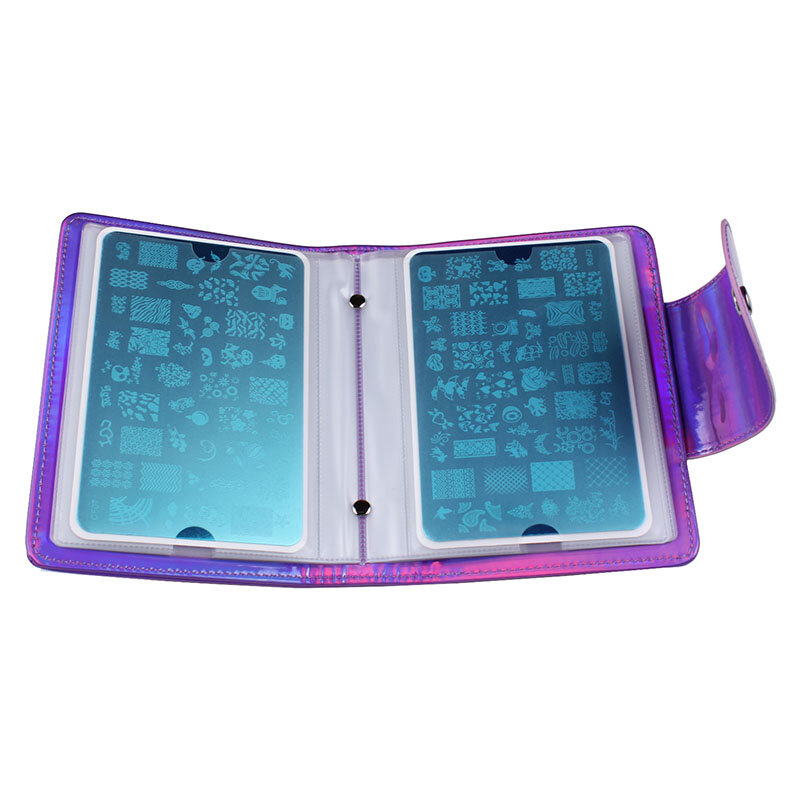 20Slots Laser Purple Nail Stamping Plate Storage Bag Case Holder Rectangular Manicure Nail Art Plate Organizer For9.5*14.5cm