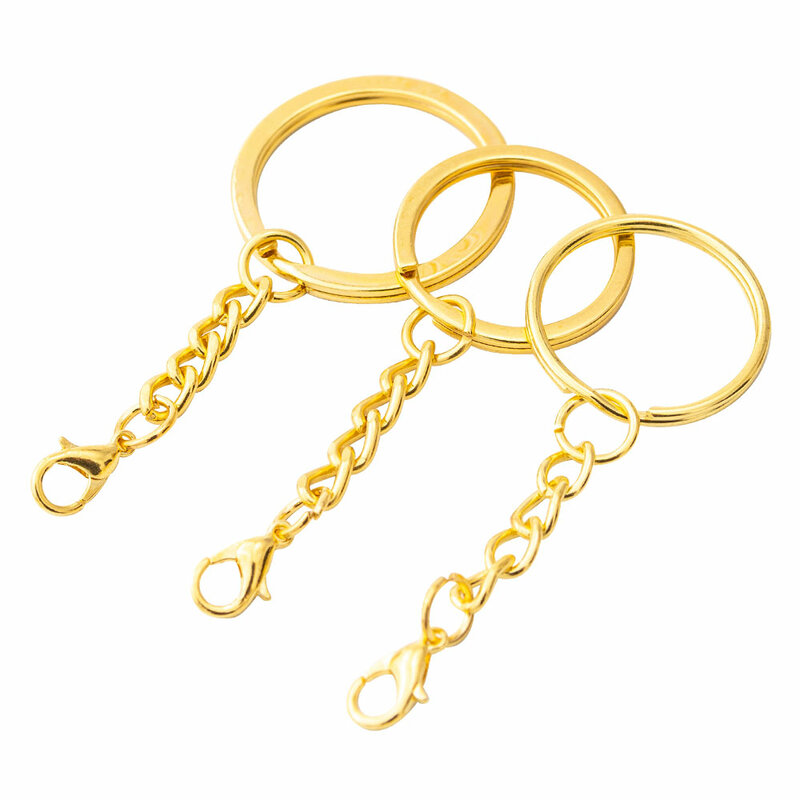 Plate Golden Flat/ Ripple Iron Keychain with 302# Lobster Clasp for Jewelry