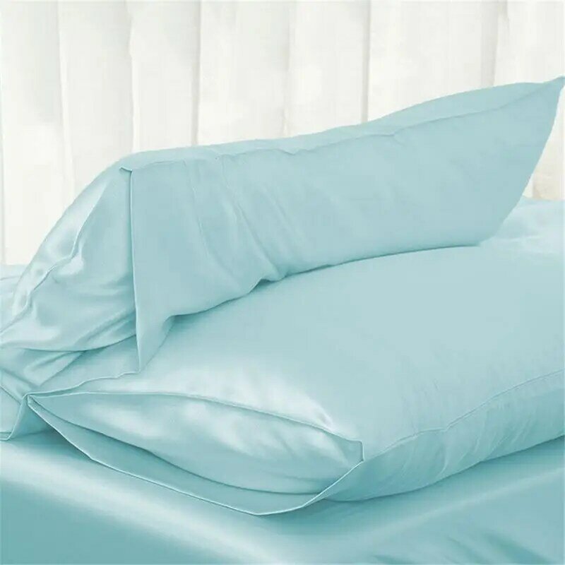 Funda de almohada de satén sedoso Queen/KING, ropa de cama, funda de almohada suave para el hogar, blanco, negro, gris, azul cielo, rosa, Plata