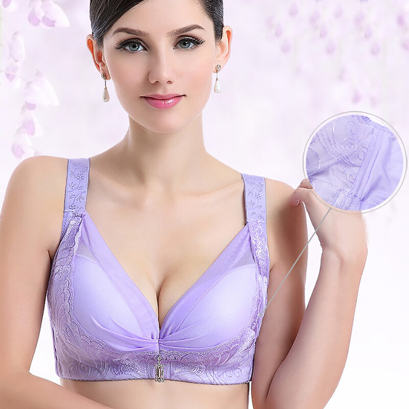 Back Closure Deep V Breast Lifting Push Up Daily Breathable Ladies Wide Brim Lace 3/4 Cup Gather Women Bra Wireless Adjustable