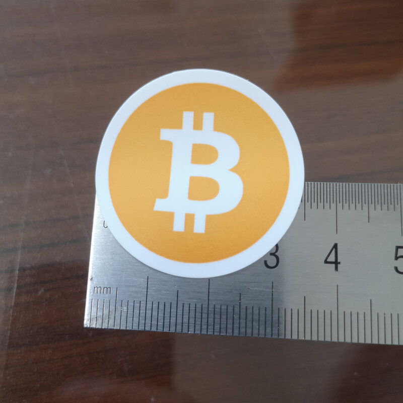 20Pcs 3.5Cm Diameter Bitcoin Logo Sticker Zelfklevende Witte Pvc Materiaal, Item No. FS28
