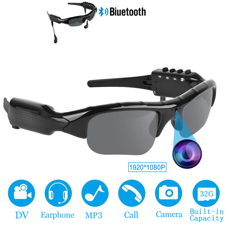 2022 HD 1080P 32GB Polarized Lens Mini Sunglasses Camera Multifunctional Biuetooth MP3 Player Sports DV Video Recorder