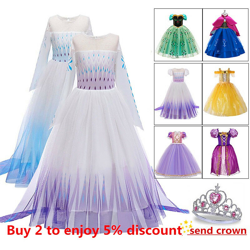 Free crown Baby Girls Dress 2020 Christmas Cosplay Costume Summer Princess Dress for girls anna elsa Party Vestidos Menina