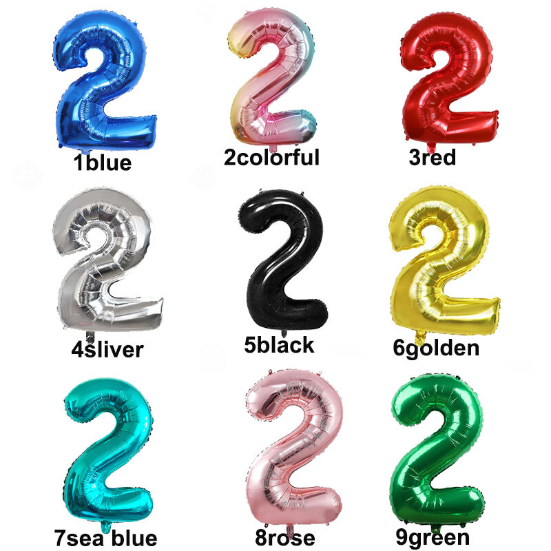 Balão 2 Número Balões, Dígito, Dois Globo Verde, Figura Azul, Grande, 32 ", Vermelho, Rosa, Dourado, Prata, Preto, Colorido