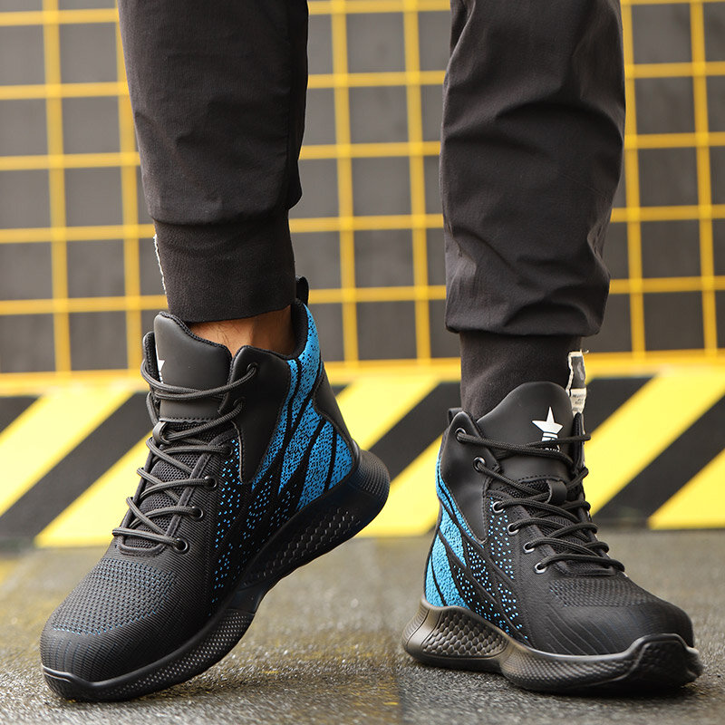 SUADEX 남성용 통기성 작업 부츠, 안전 스틸 토 신발, 발목 하이킹 부츠, 피어싱 방지 보호 신발