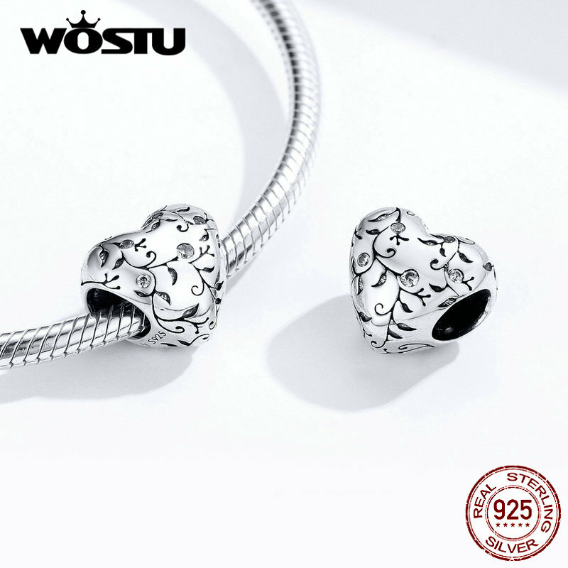 WOSTU-colgante de Plata de Ley 925 con forma de corazón, abalorio compatible con Pulsera Original, collar, regalo de joyería artesanal