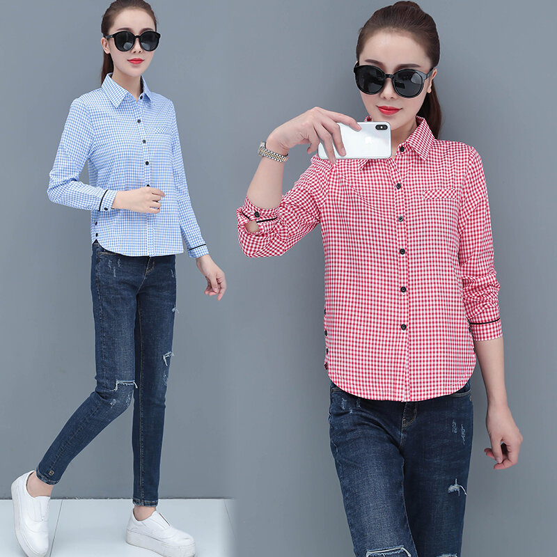 Vrouwen Lange Mouw Alle-Matched Casual Plaid Turn-Down Kraag Blouses Blusa Feminina Mijn Newin