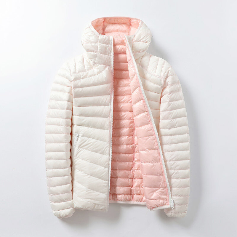 여성용 화이트 덕 다운 재킷, 휴대용 양면 후드 다운 코트, 초경량 겨울 코트, 웜 다운 파카, 2021 신상