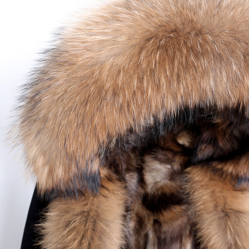 Maomaokong 2021, chaqueta de invierno Real de moda, abrigo de piel الطبيعية, cuello de piel de mapache real, abrigo largo suelto