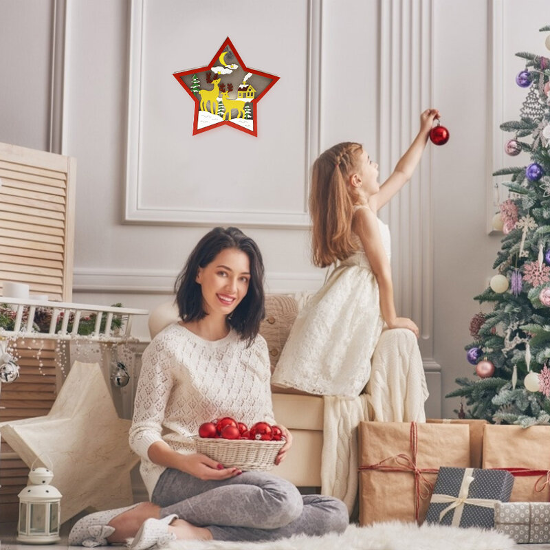 Светильник ка для рождественской елки, деревянные подвесные украшения в виде звезды для автомобиля, рождественские украшения для домашвечерние, подарки для детей, деревянные поделки