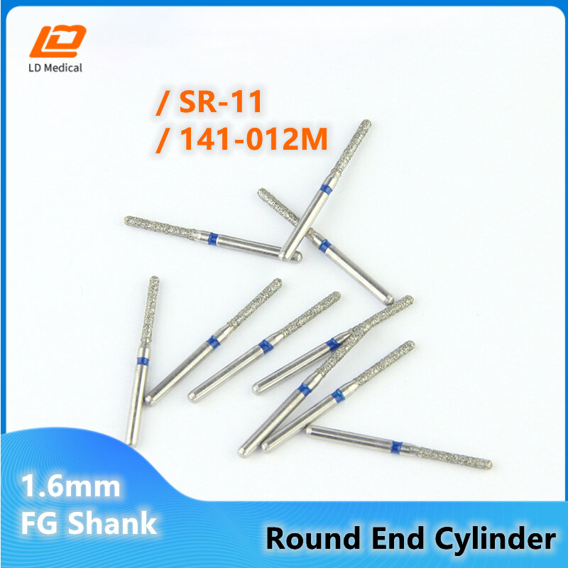10 sztuk/zestaw Dental Dimond Burs SR-11 niebieskie pierścionki średnie Dental narzędzia ścierne 141-012M High Speed 1.6mm FG Shank Burs dla stomatologii