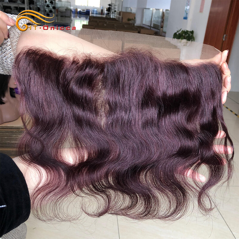 Htonicca-cabelo humano com fecho ondulado., cabelo brasileiro com fechamento frontal de 4x4, 13x4, cor natural.