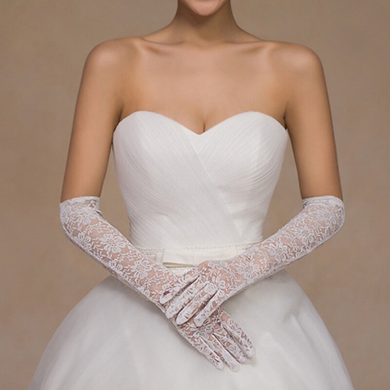 83XC guantes de novia para mujer, longitud del codo, dedo completo, encaje, accesorios de boda, fiesta de graduación