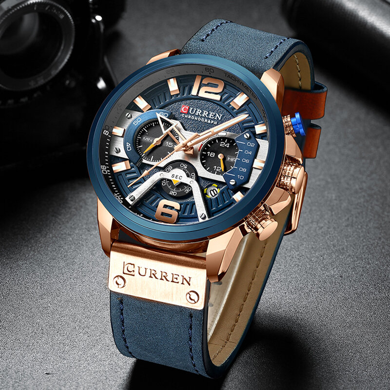 Curren Casual Sport Horloges Voor Mannen Topmerk Luxe Militair Lederen Polshorloge Man Klok Mode Chronograaf Polshorloge