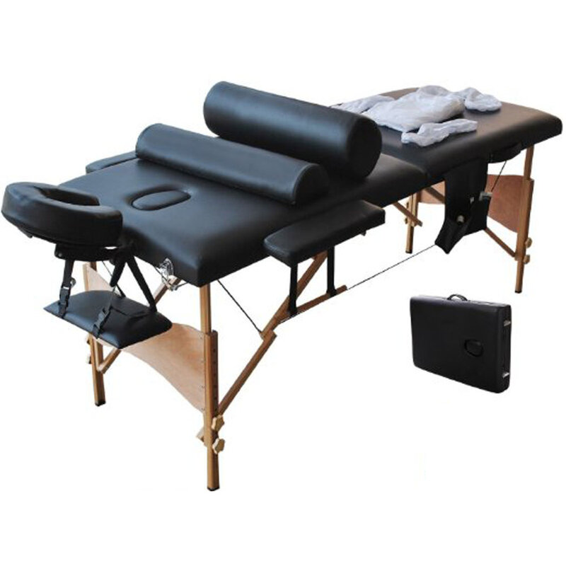 Mesa de masaje de 2 secciones, cama plegable portátil de belleza, SPA, culturismo, color negro, 212x70x85 cm