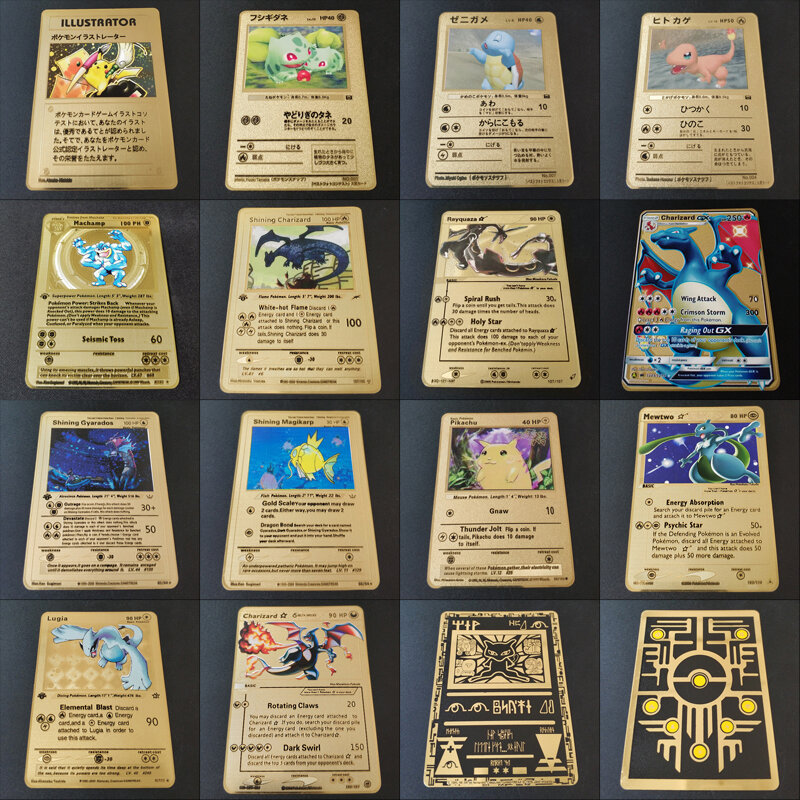 10pcs Pokemon Cards Set collection Gold Japan Pikachu Eevee Charizard Banknotes