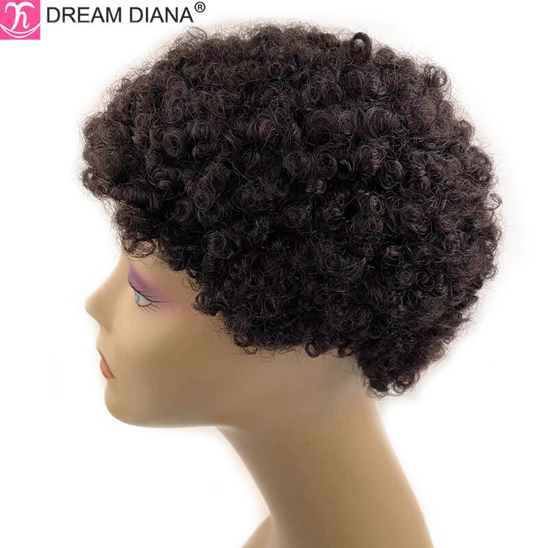 Dreamdiana cabelo encaracolado brasileiro perucas afro encaracolado peruca de cabelo humano perruque bresillienne pixie corte completo máquina feita perucas de cabelo humano