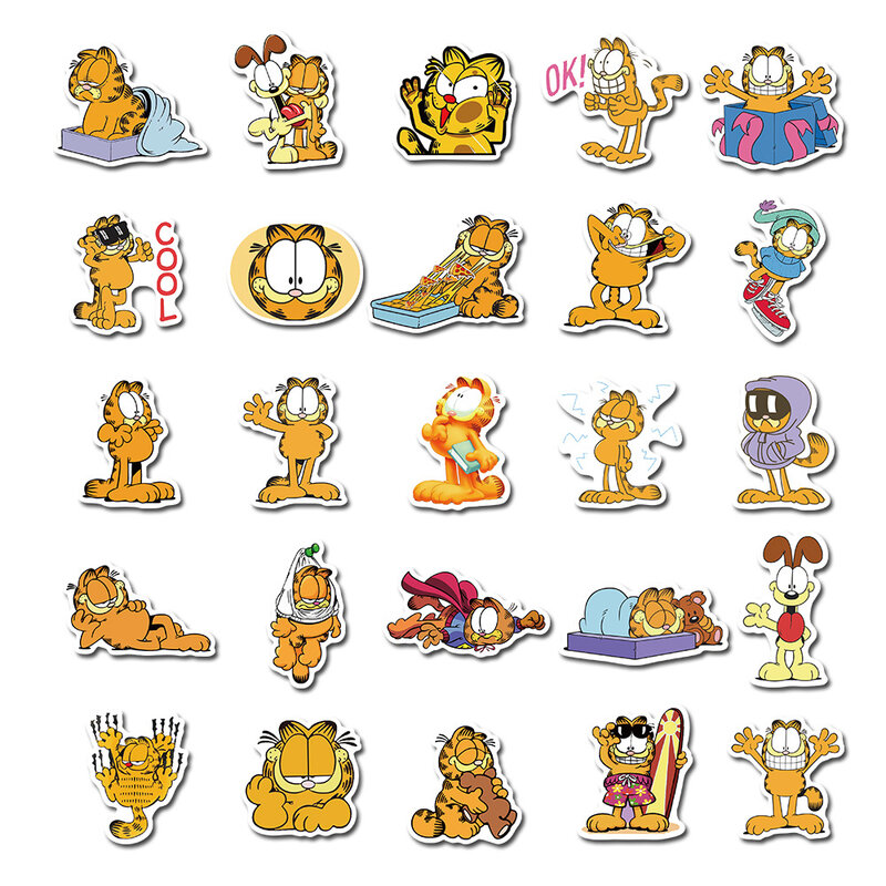 50 pièces Garfield autocollant dessin animé autocollants Anime autocollants pour bricolage bagages ordinateur portable Skateboard moto vélo autocollants