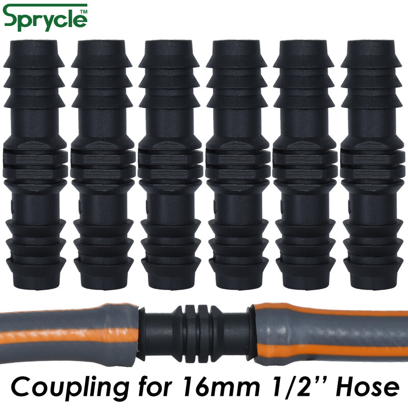 SPRYCLE 10PCS 16mm Couplings Straight Connector Micro Drip Irrigation 1/2'' PE Pipe Tubing Hose Repair Fitting Garden Watering