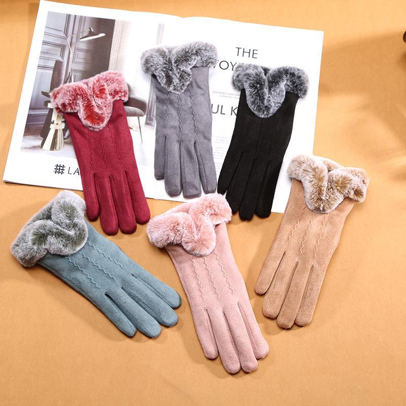 Nowe mody w kształcie litery U futrzane usta pięciopalcowe rękawiczki damskie jesienne i zimowe ciepłe rękawiczki jazda na zewnątrz ciepłe rękawiczki