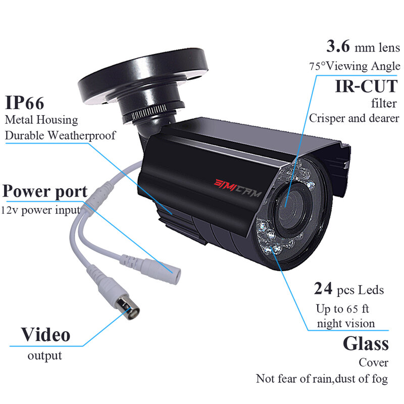 SIMICA1080P AHD 보안 카메라 2PCS2MP/5MP 총알 키트 야외 비바람에 견디는 하우징 66ft 슈퍼 나이트 비전 IR CCTV 비디오 카메라