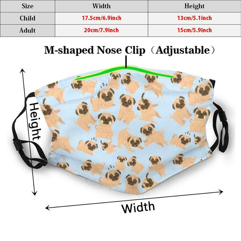 Divertente Cute Pug Pattern On Face Mask Adult Kids filtro antipolvere maschera fai da te maschere Pug maschere per il viso Pug maschere per cani Pug maschere per cani Pug