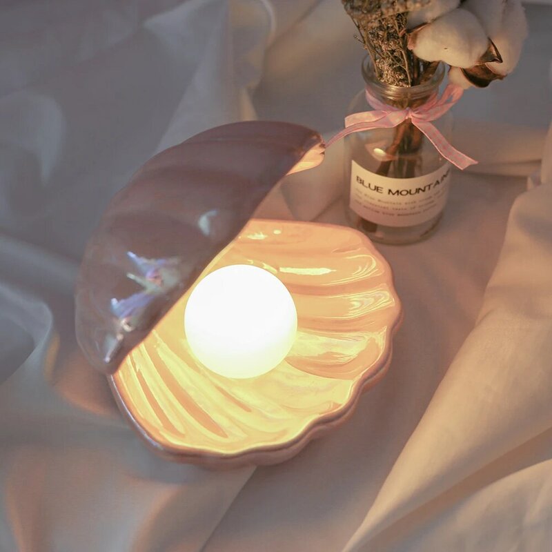 Lampe en forme de coquille de perle en céramique, luminaire décoratif d'intérieur, idéal pour la chambre à coucher ou comme cadeau de noël