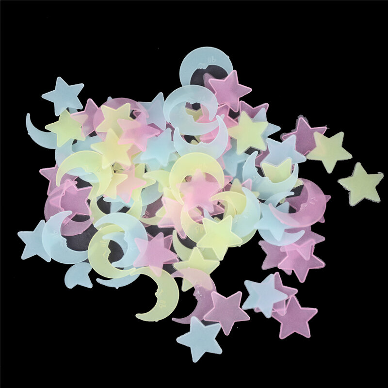 Pegatinas de pared fluorescentes para decoración del hogar, adhesivos luminosos de juguete que brillan en la oscuridad, Estrella y Luna, 100 piezas